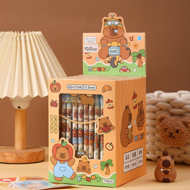 12Pcs Cute Cartoon Capybara Erasable Neutral Pen Cartoon Cute Writing Pen Student Stationery Gifts