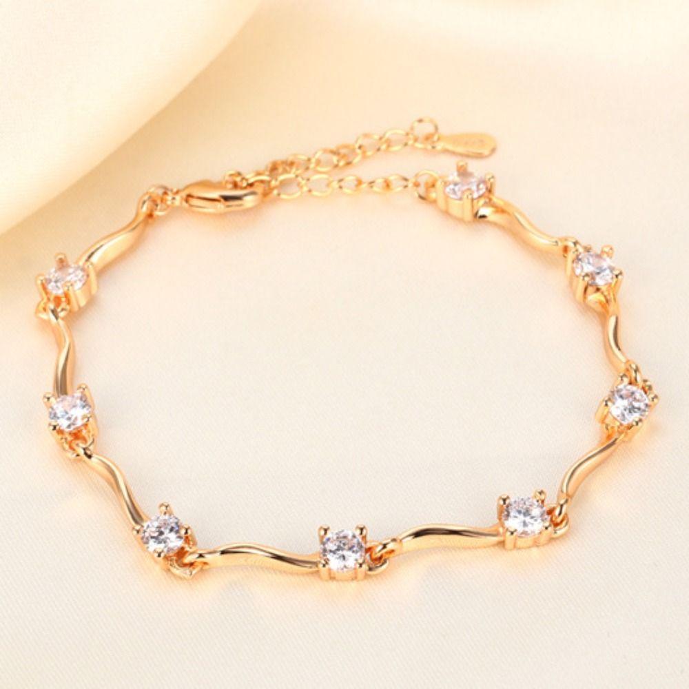 2pcs Thin Couple Bracelets Rhinestone Light Luxury Bracelet Trendy Crystal Wave Bracelet  Friends