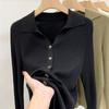 Lapel long-sleeved knitted bottoming shirt spring and autumn new top long-sleeved women's sweater tide