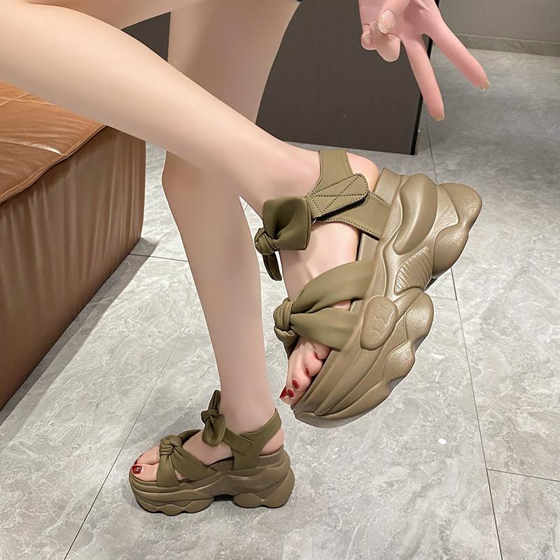 Mode 9CM Sommer High Platform Damen Sandalen Keilabsätze Schleife Pantoletten Mode Outdoor Klobige Sandalen Strand Casual Slides Frau