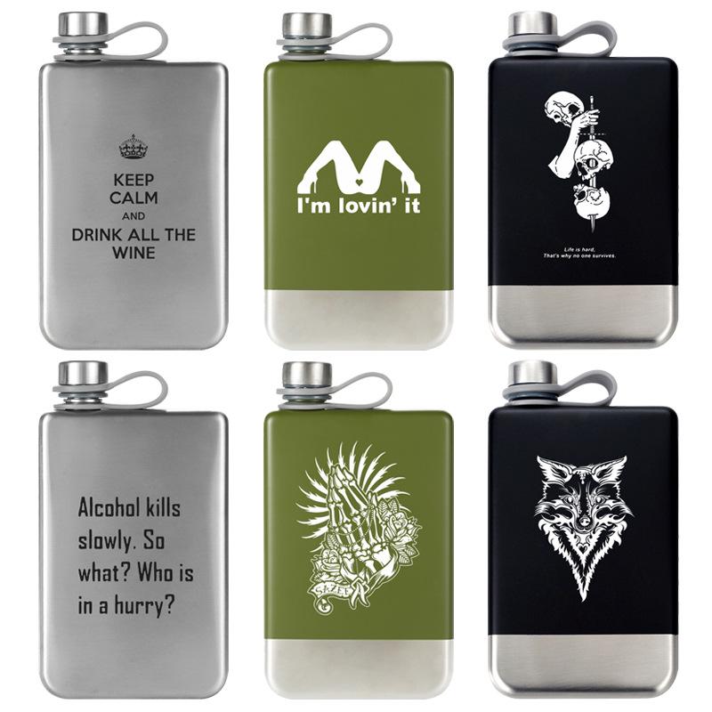 Silver Green Black White Whiskey Flask - Portable, Food Grade 304 Stainless Steel