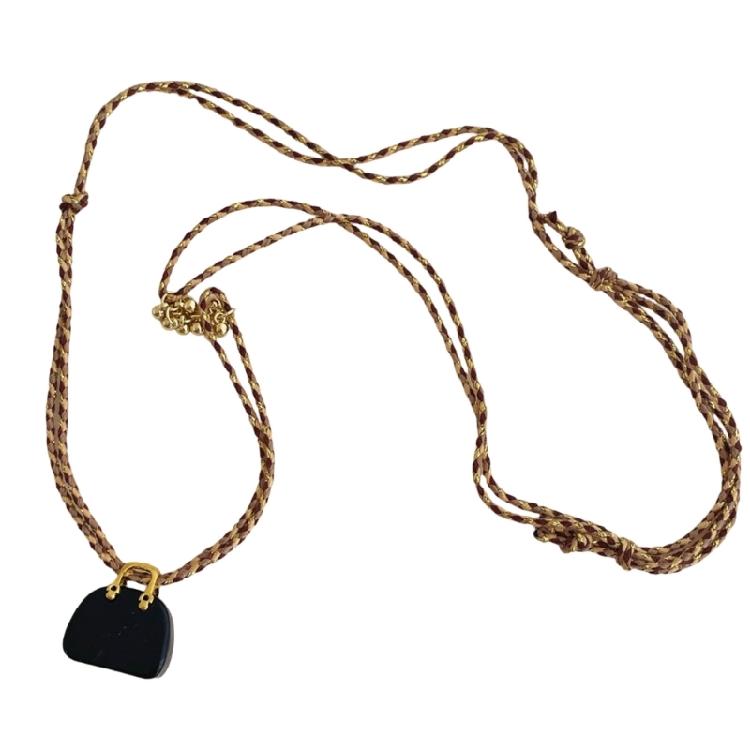 Artisanal Crafted Natural Tigers Eye Stone and Rope Bag Necklace Unique Design Comfortable Wear for Fashion Forward Women Accessory