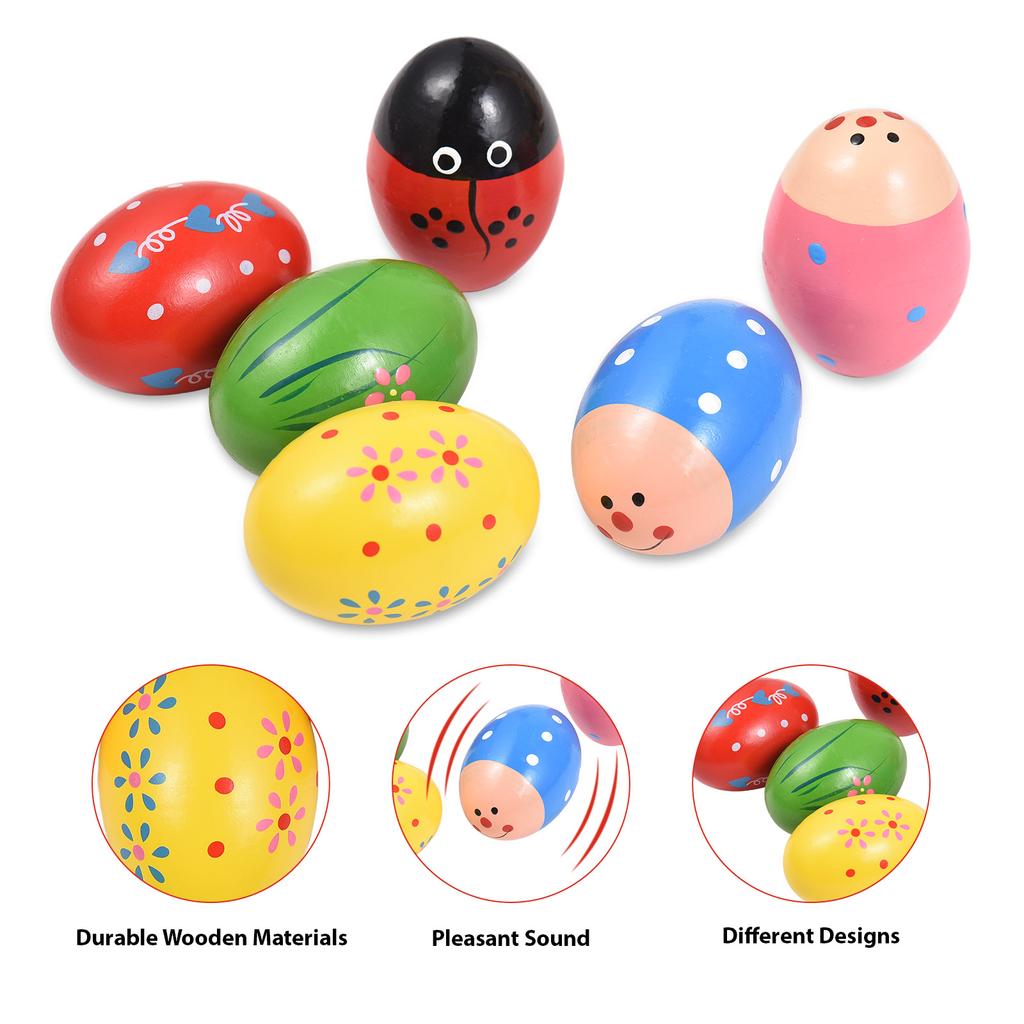 6 Pack Wooden Shake Egg Easter Egg Percussion Instrument Interesting Music Shake Eggs for Party Easter Gift Musical Egg