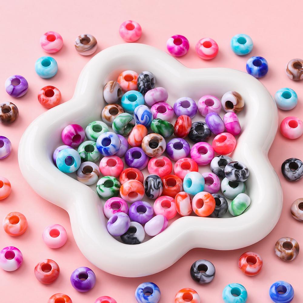 20pcs Acrylic Mixed Color Big Holes Beads Round Spacer Loose Beads for DIY Necklace Bracelet Earring Jewelry Making Accessories