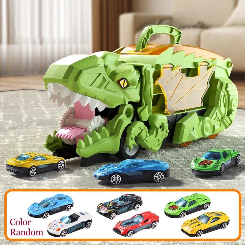 Non-Toxic New Kids Alloy Dinosaur Transport Car Toy Large Inertial Car Carrier Truck Pull Back Vehicle Animal Return Cage Game Holiday Gif