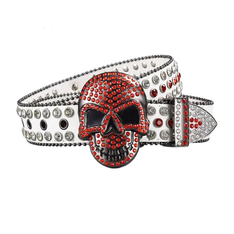 Women Rhinestones Belt for Jeans Skull Rivets Studded Waist Belt Blingbling Belt for Pants Cowboy Belt Waiststrap