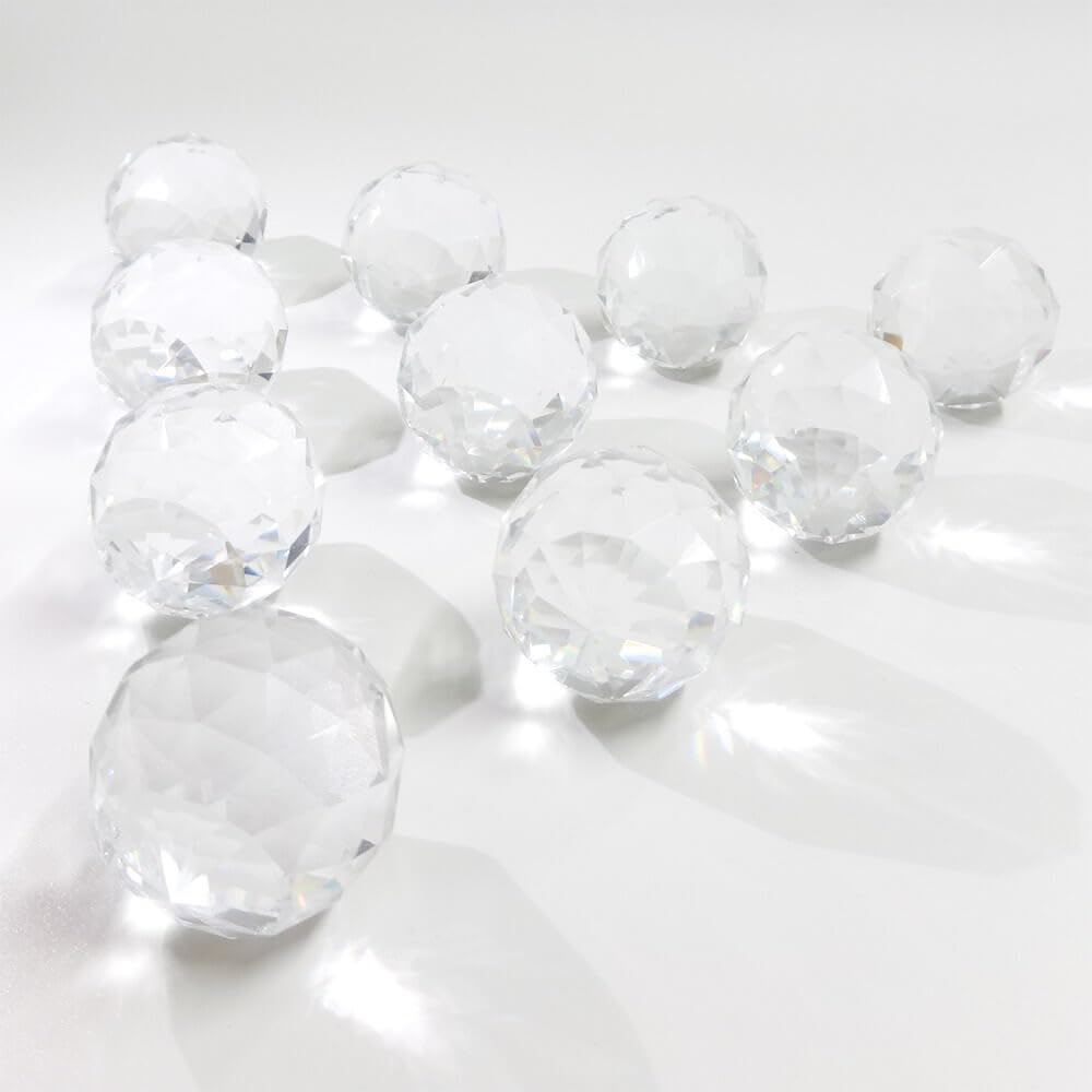 Loveril Clear Crystal Suncatcher Ball Prism (Set of 10) for Pendant Lighting, Chandeliers, and Curtain Pendants (30mm)