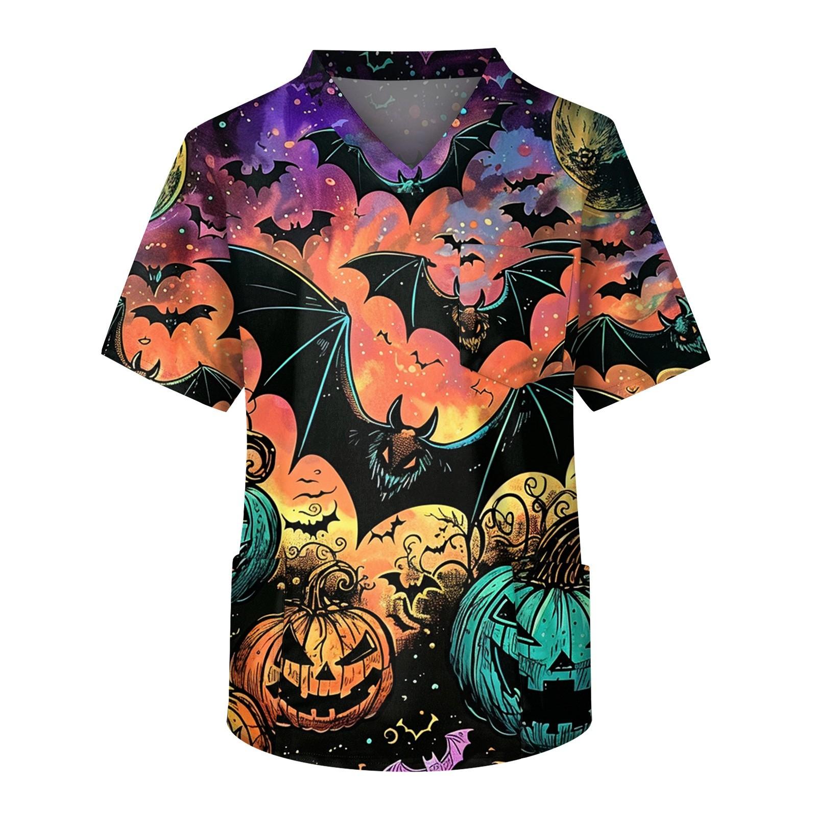 

Мужской топ с короткими рукавами и v-образным вырезом на Хэллоуин с принтом на груди и карманом для ухода за кожей XL шафрановый