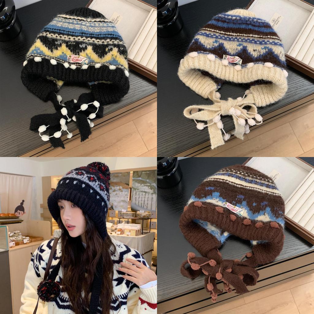 Vintage Knit Beret Wool Blend Warm Hat For Autumn Winter Women