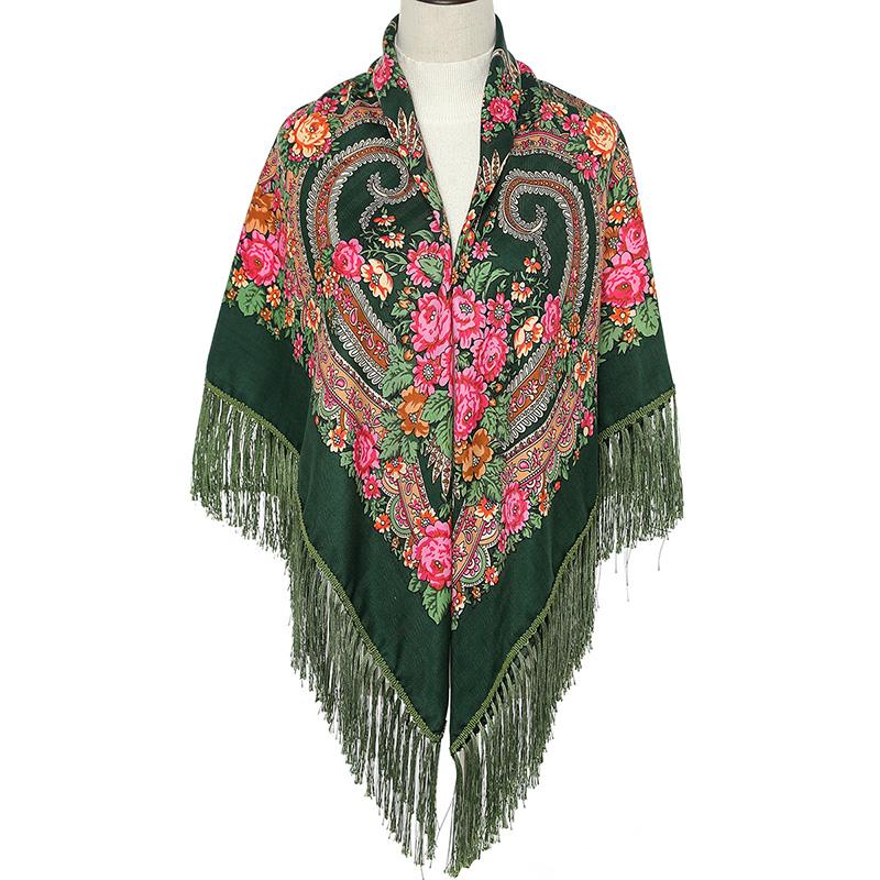 Women Luxury Floral Printed Shawl Scarf For Woman Square Babushka Handkerchief Head Wraps Cardigan  Bohemia Retro Fringed Cape