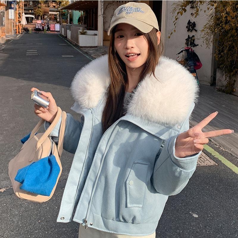 New cotton-padded women's short fluffy lapel cotton-padded women's clothing winter new simple cotton-padded jacket trendy coat