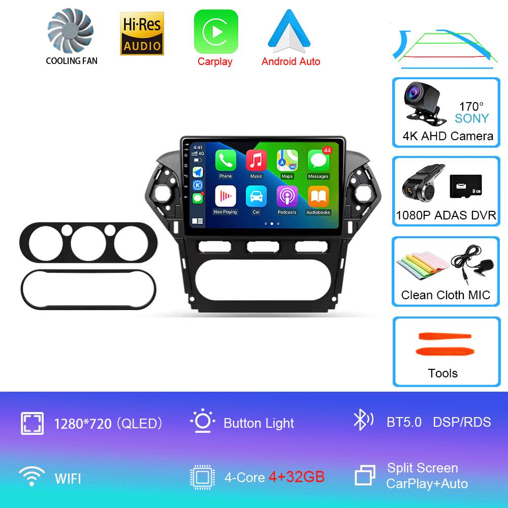 Car Radio Android 14 Carplay Auto For Ford Mondeo 4 Mk4 2010 - 2014 Navigation GPS Multimedia Player Stereo wifi+4G BT Video DVD