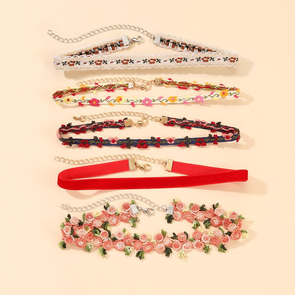Vintage Dark Gothic Lace Choker, Elastic Floral Lace Stackable Necklace Set