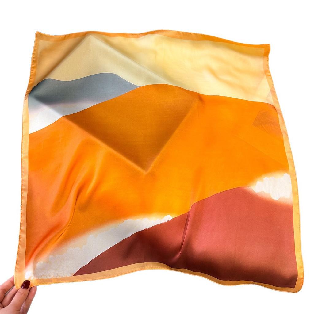 European and American style classic contrasting color splicing printing silk scarf imitation silk 71 Chinese square scarf women's multi-functional ver