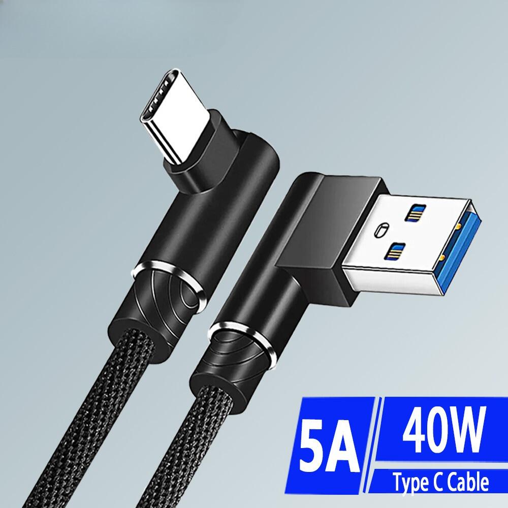 5A 40W USB C Cable 90 Degree Elbow Fast Charging Charger Data Cord High Speed Data Transfer Data Wire Type C Quick Charge Cable