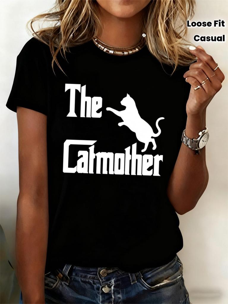 T-shirt da Donna e Unisex 180g Mamma di Gatti - Maglietta Casual a Manica Corta con Scollo Rotondo, Vestibilità Larga, Stampa "Mamma di Gatti", Per Tutte le Stagioni