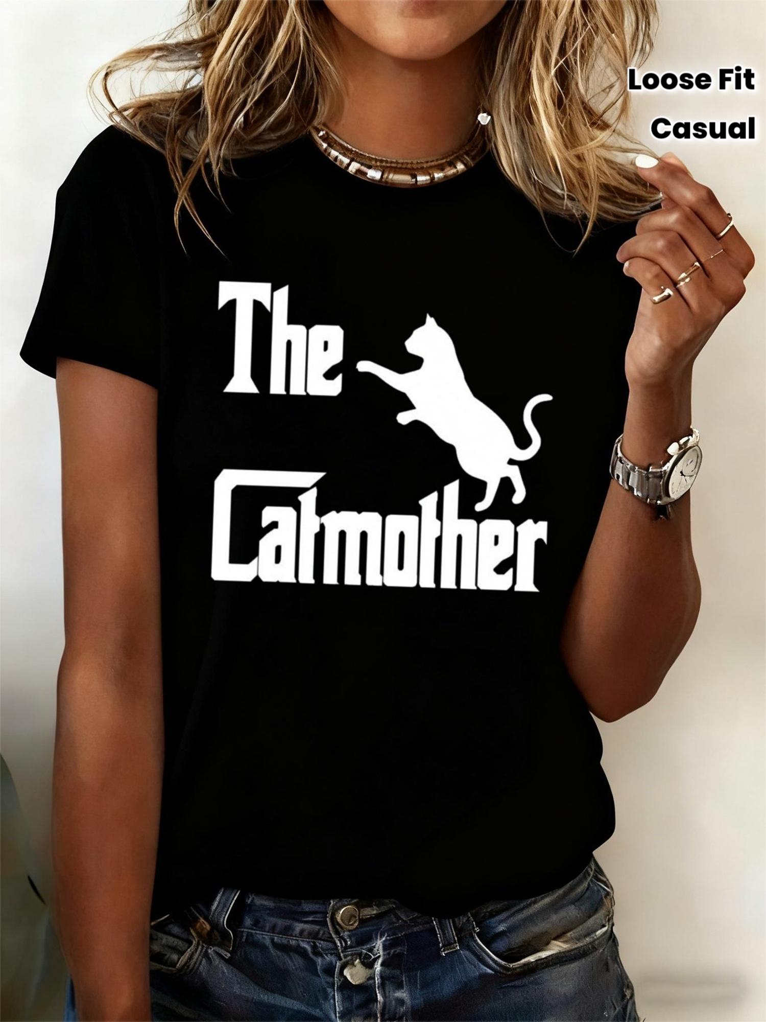 

Women s & Unisex 180g Cat Mom T-Shirt - Casual Loose Fit Short Sleeve Round Neck Tee with Cat Mother Print, All-Season 4XL чорний