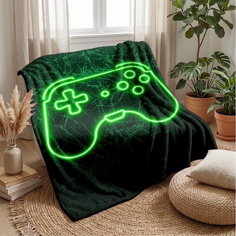 Neon Game Controller Theme blanket Lightweight Warm Flannel Blanket Decorative Throw Blanket for Home Decoration
