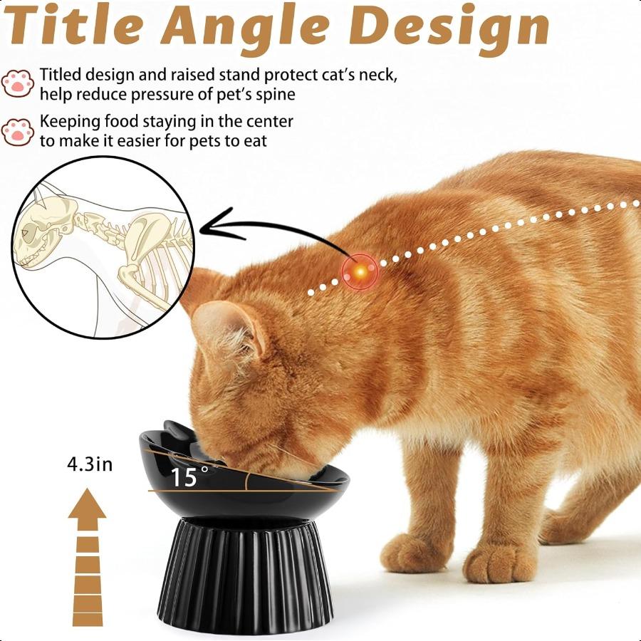 Ceramic Raised Cat BowlTilted Raised Bowl Anti Vomit Bowls for Indoor Cats Whisker Friendly Pet Feeder for Cats Puppies Microwa