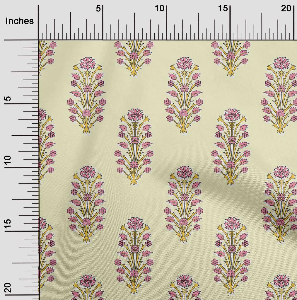 oneOone Cotton Flex Fabric Leaves & Floral Block Print Fabric By The Yard 40 Inch