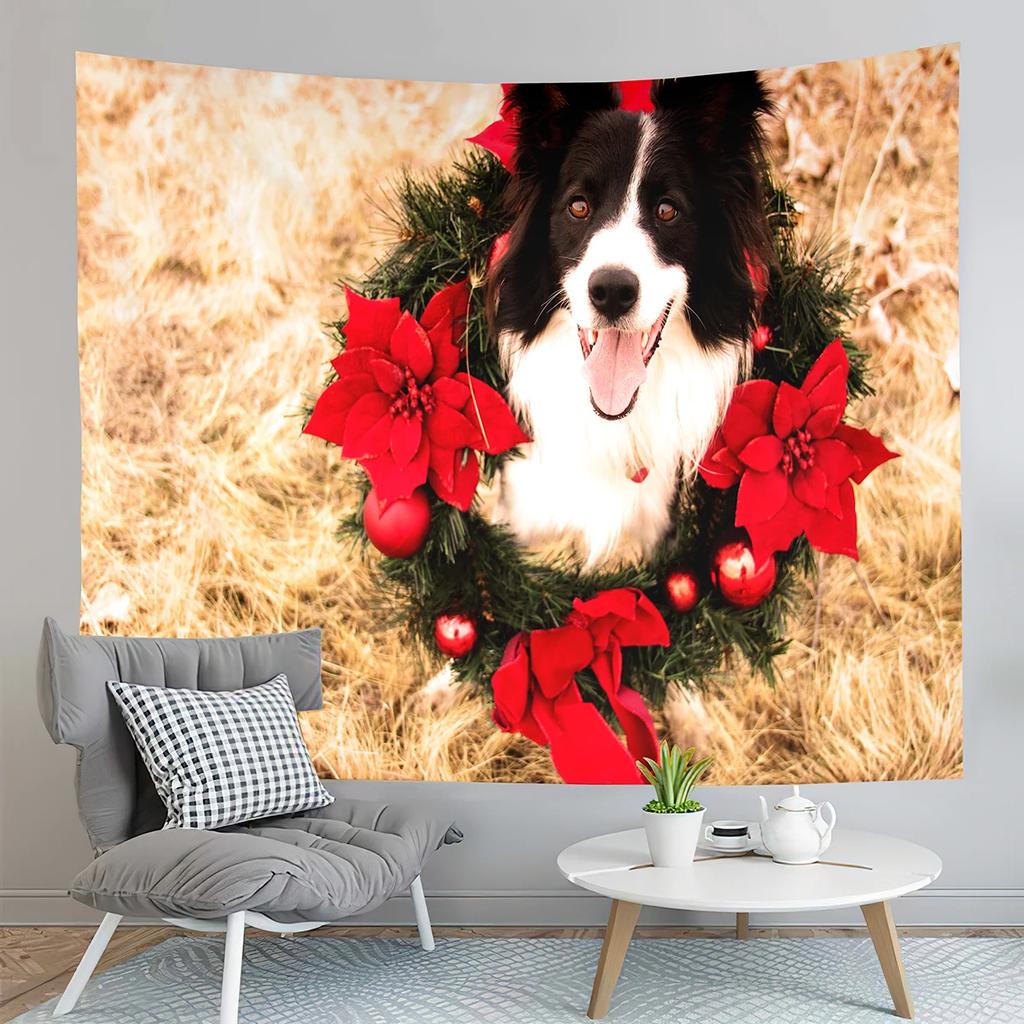 Border Collie Tapestry Fence Pastures Tapestry Adorable Animal Tapestry Creativity Art Tapestries Home Living Room Bedroom Dorm