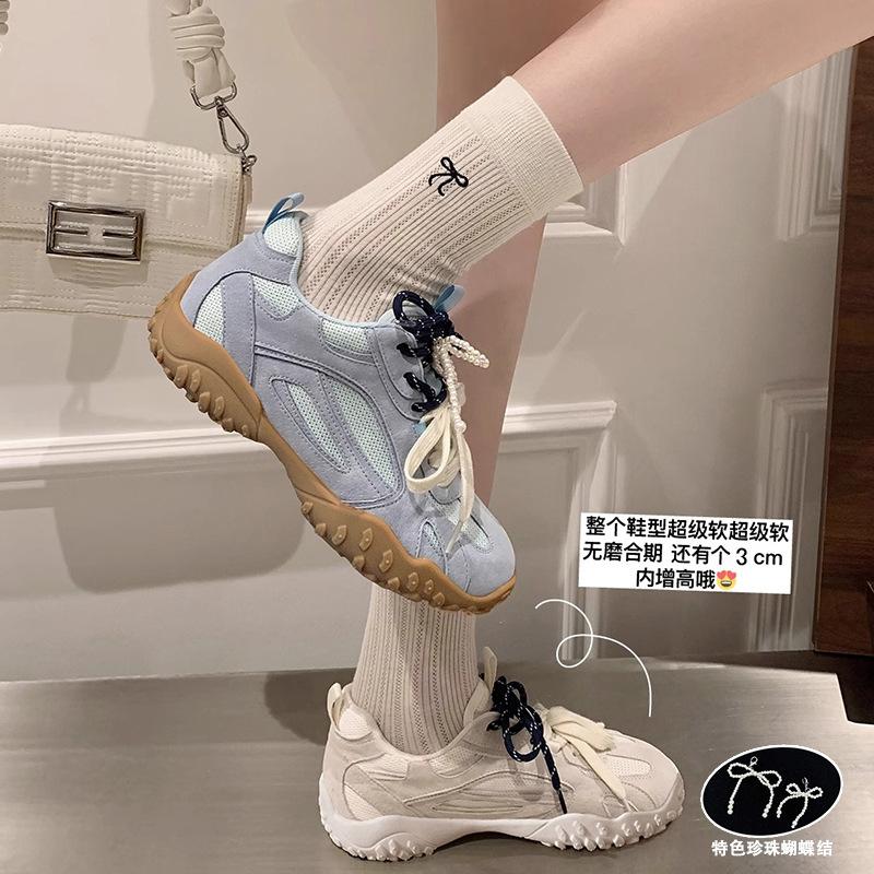 Uncle Wen has the same spot casual shoes for women's 2025 new models with pearl bow thick-soled inner height-increasing German training shoes for wom