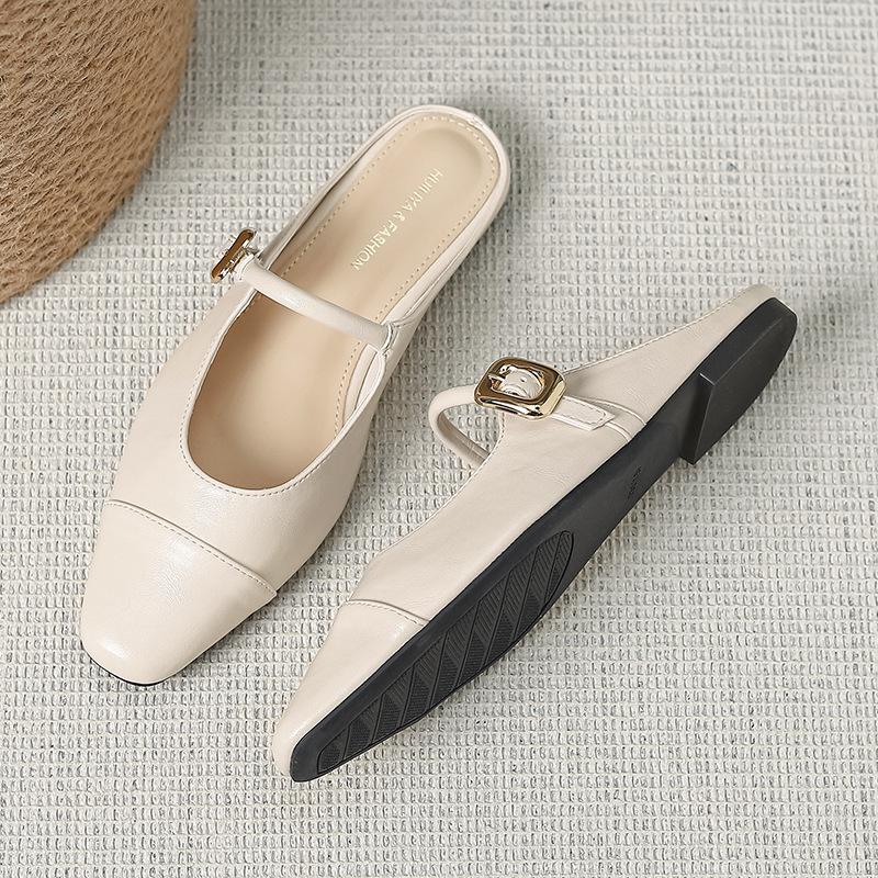 Bag Half-head Slippers 2025 New Summer Wear Sandals Soft Leather Muller Shoes Low-heeled Single Shoes Women's W727-12