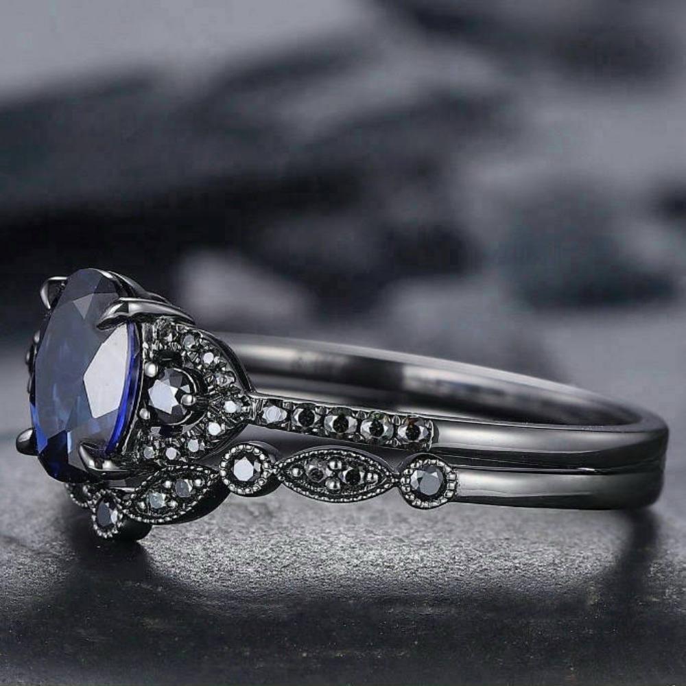 Blue Zircon Ring, European and American Fashion Ring Ins Wedding Engagement Retro Diamond Ring