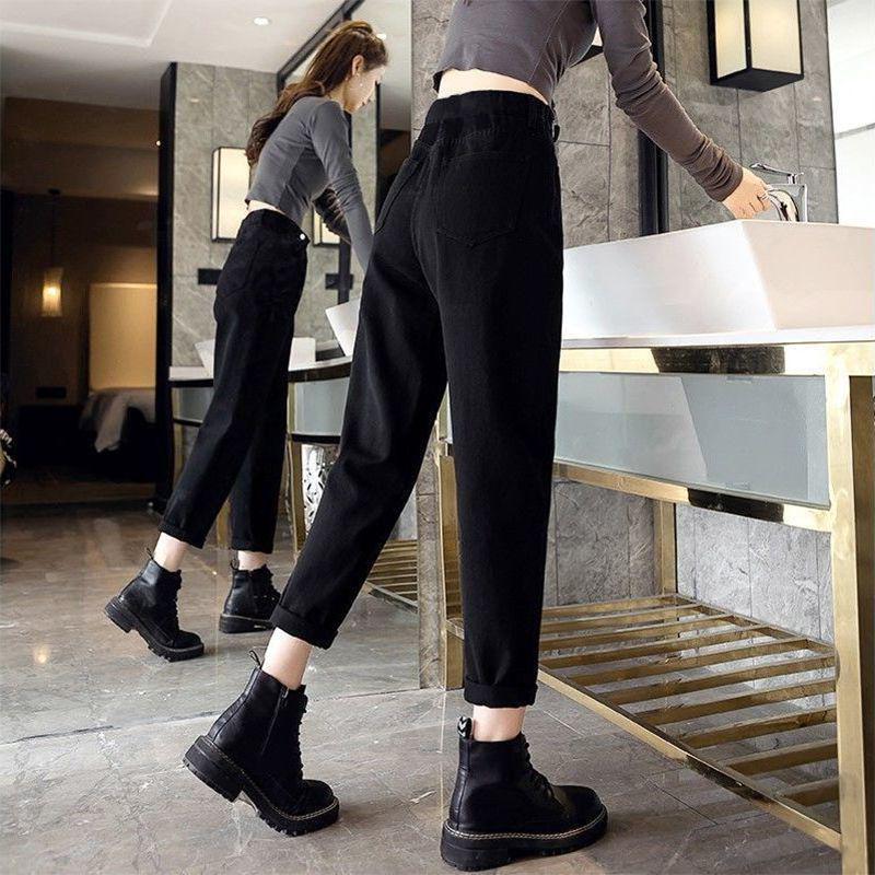 

High-Waisted Velvet Harem Jeans for Women - Trendy, Warm, Cropped Carrot Fit Winter Pants XS (75-82 lbs)