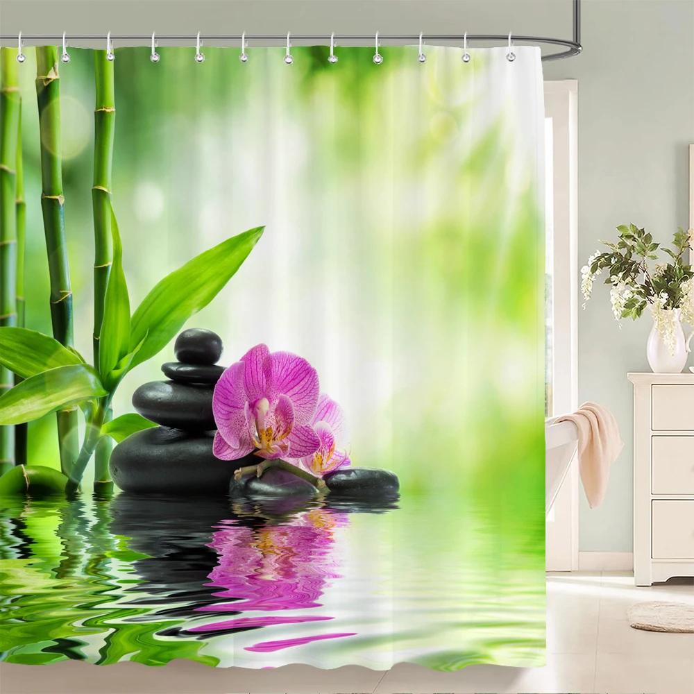 Green Plant Bamboo Shower Curtain Bathroom Bath Curtain Waterproof polyester 3D Printed Trees 180*200cm Bath Screen With Hooks