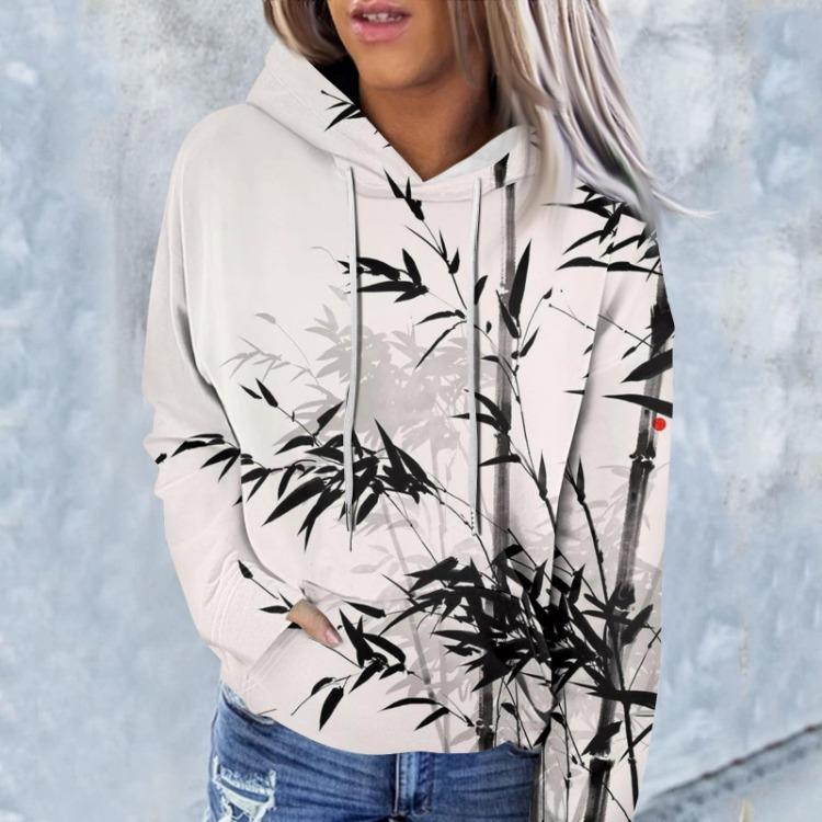 Floral Print Hooded Casual Women's Sweatshirt Fashion Long Sleeve Top