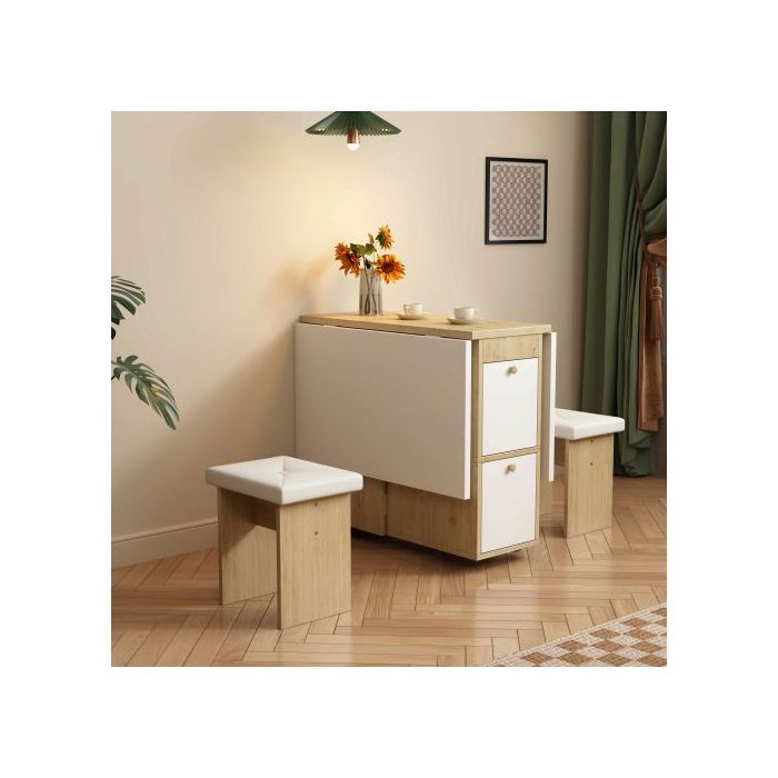 Ensemble Table De Salle À Manger, (comprenant Table De Salle À Manger, 4 Chaises) 120*80*75 Cm, Blanc + Chêne