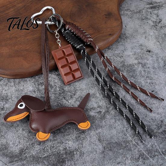 Handbag Decorative Pendant Faux Leather Dachshund Keychain Pendant, Cartoon Dog Hanging Keyring Decor with Braided Rope, Accessories Metal Carabiner