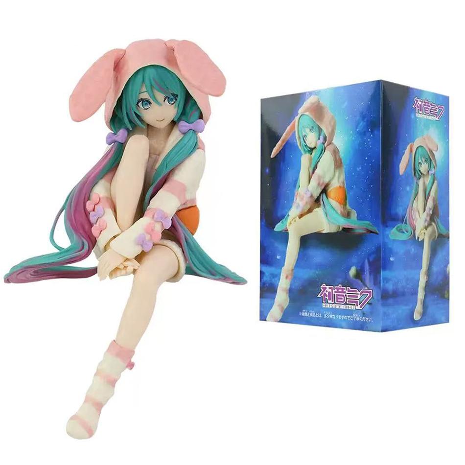15CM Anime HATSUNE MIKU Figure Noodle Stopper Figure Rabbit Ear Pajamas Model Toy Doll Aciton Figure Collection Gifts PVC
