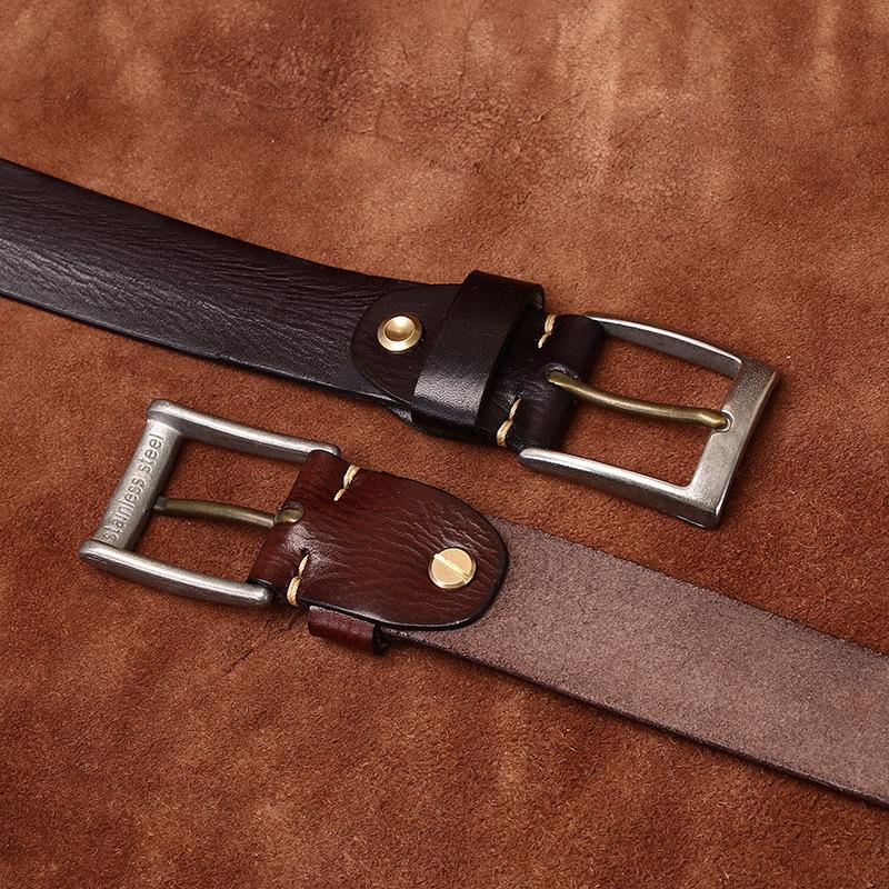 Belt Men's British Retro Distressed Emboss First Layer Cowhide Leather Hong Kong Style Arts Casual Jeans Belt Men's