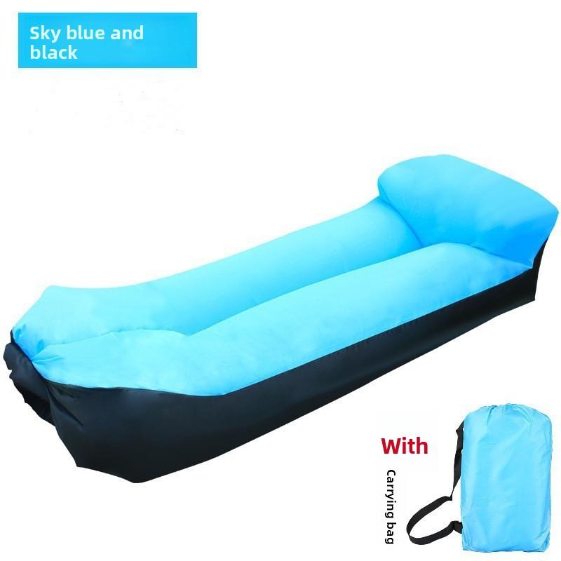

Outdoor Portable Lazy Pillow Inflatable Water Beach Grass Park Foldable Sleeping Bag Sky Blue with Black