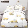 Digger Duvet Cover Set Cartoon Heavy Machinery Truck Crane Mixer Excavator Tractor Pattern For Kid Teen Polyester Bedding Set