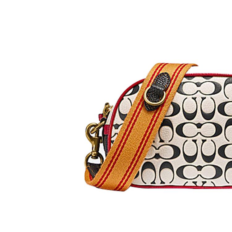 Coach Camera 19 Graffiti Print College Style Badge Leather Camera Bag Women Shoulder Bag White 4888-B4DMH