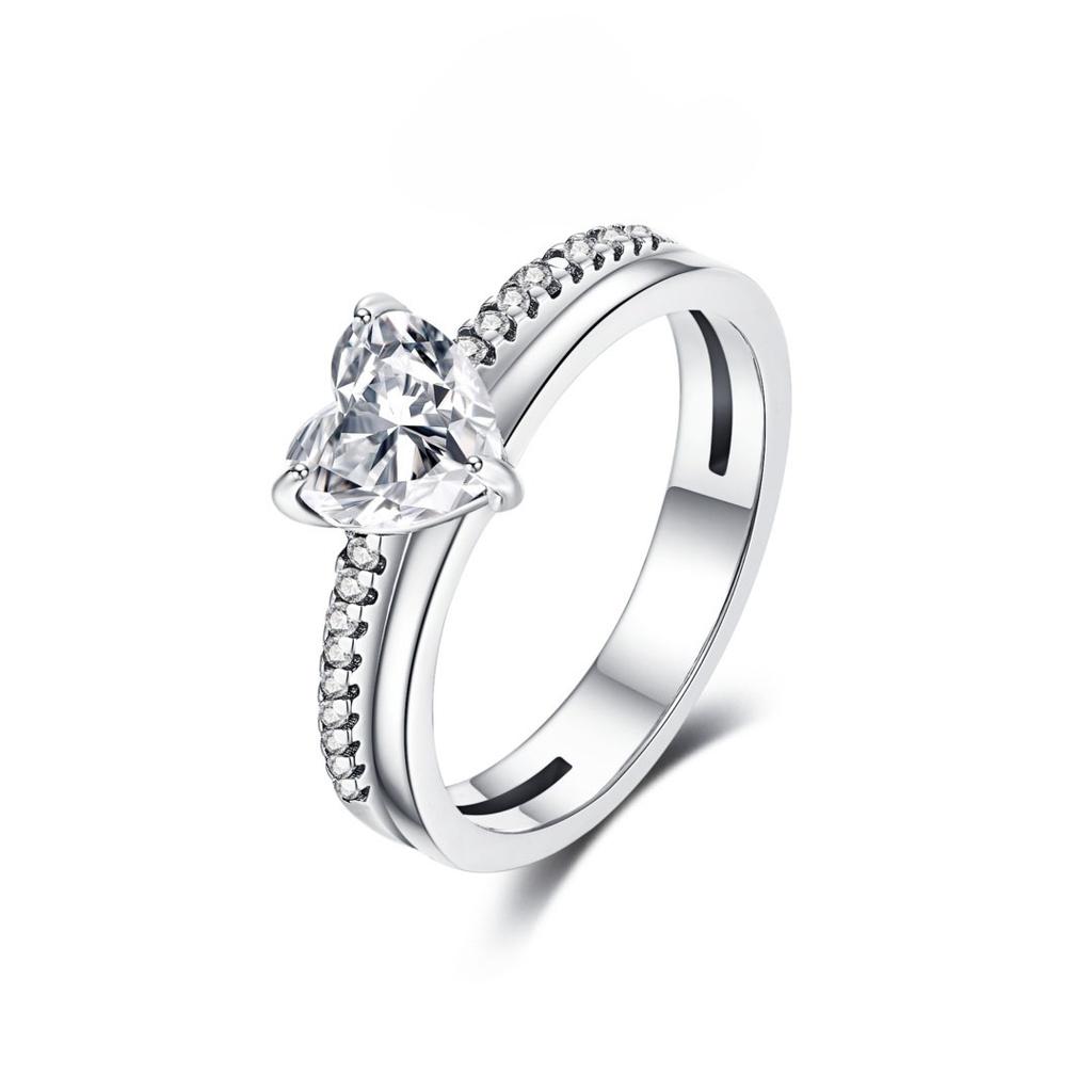 925 Silver Pink Bow Ring Timeless  Red Blue Heart Finger Rings For Women Wedding Crystal Ring Jewelry Gift 2025