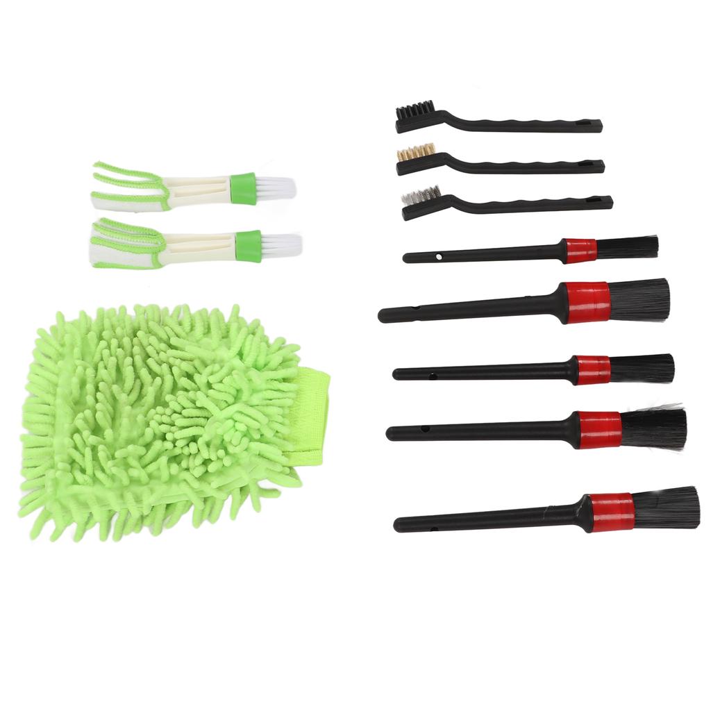 11PCS Car Cleaning Detailing Brush Set Interior Exterior Plastic for Wheels Windshield Wipers Window GlassGreen