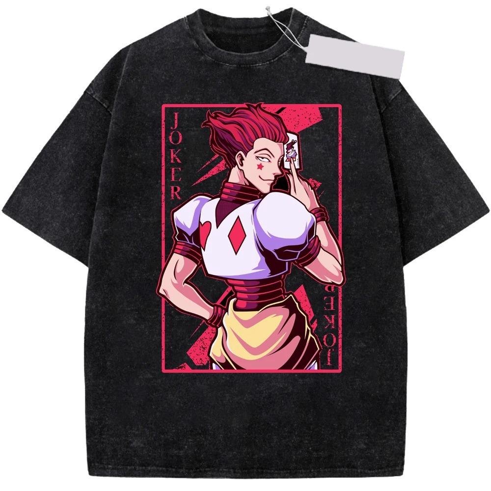 New Anime Hunter X Hunter Printed Tshirt Mens and Womens Washed Tshirt High Quality Vintage Cotton Tshirt Harajuku Top