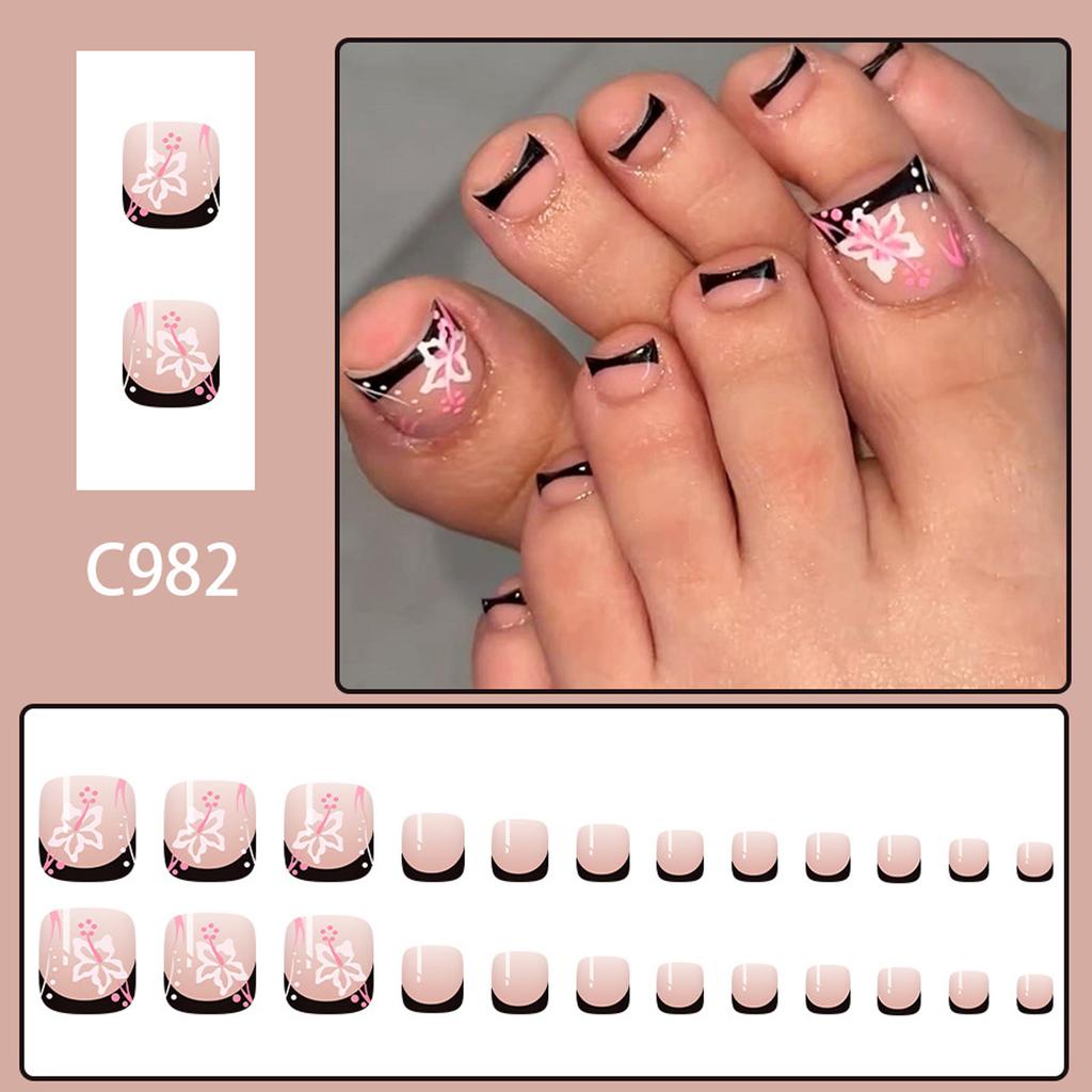 Unghie Finte per Dita dei Piedi, Colla per Unghie dei Piedi Primavera Estate, 24 Pezzi Riutilizzabili Finitura UV Unghie Finte Acriliche per Donne