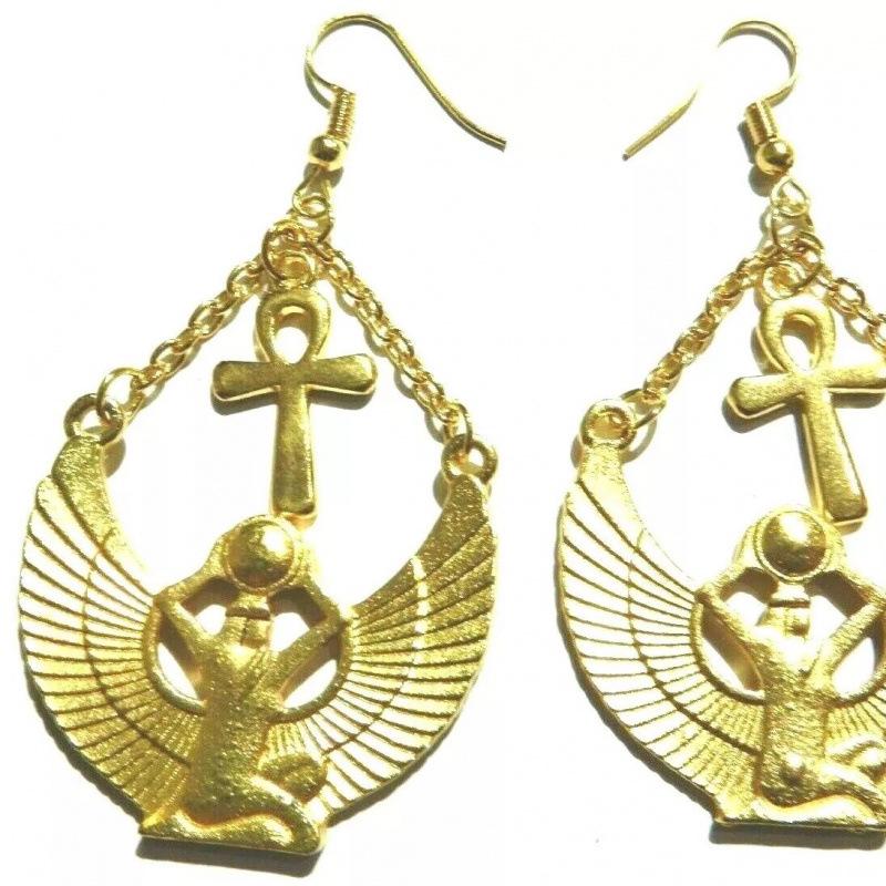 Ancient Egyptian Gold-Zinc Alloy Earrings - Goddess Isis Design