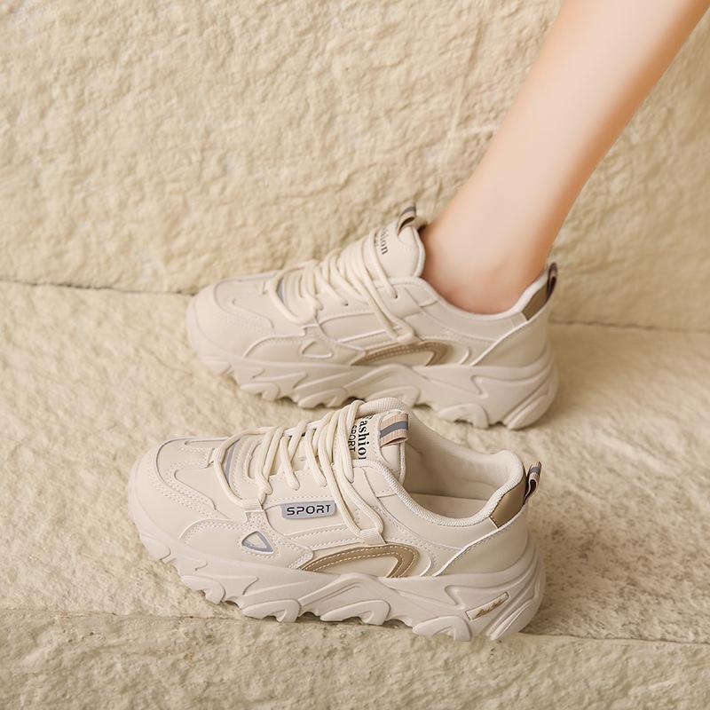 Damenschuhe Herbst und Winter neue Leder-Sneaker modische dicksohlige Samt-Dad-Schuhe trendige warme Freizeitschuhe können