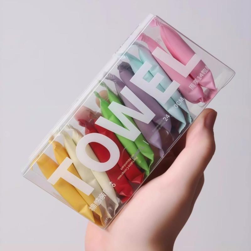 14pcs Disposable Portable Travel Towels Thickened Compressed Face Cleansing Beauty Square Washcloths For On-the-Go Hygiene