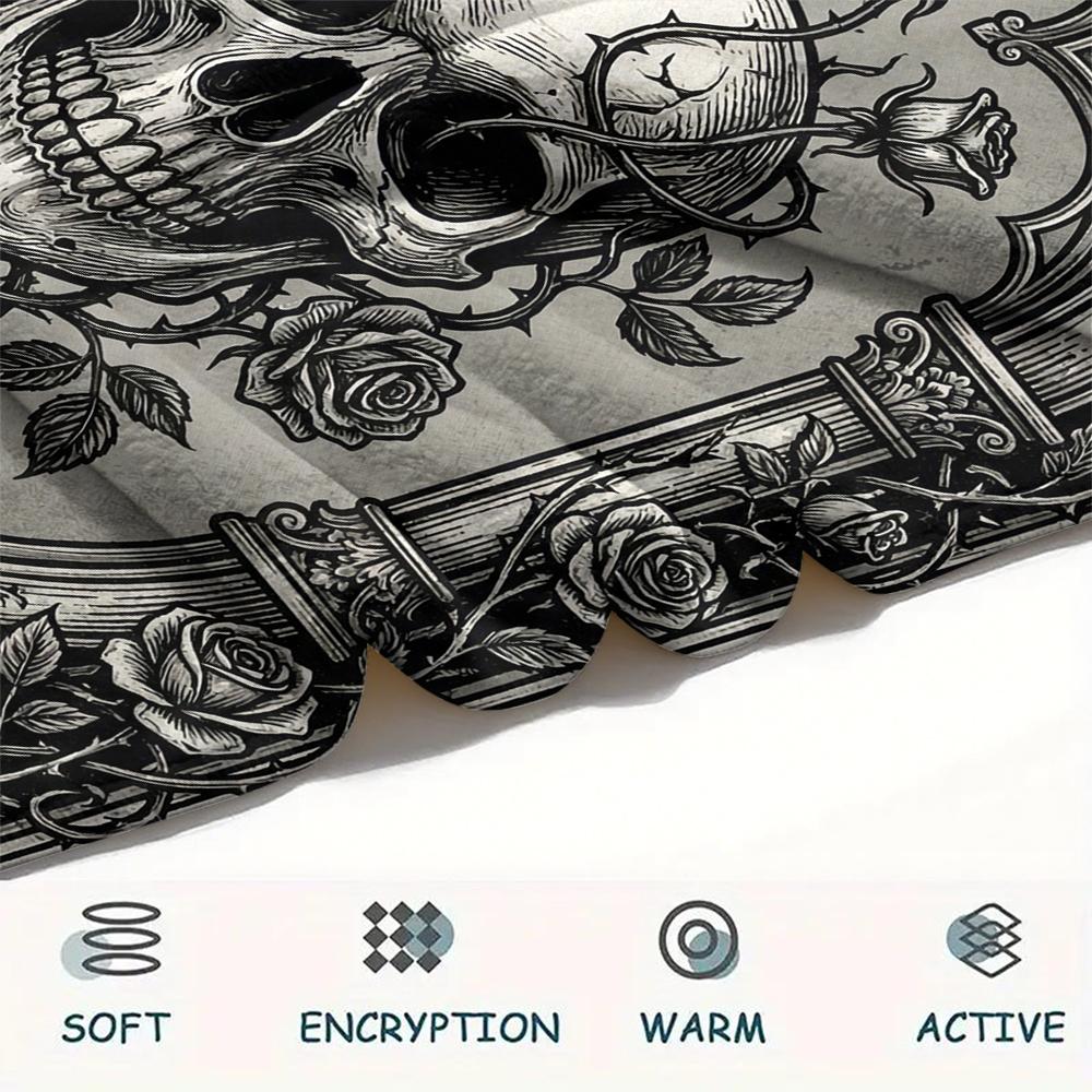 Skull Gothic Print Flannel Blanket, High Quality Comfortable for All Seasons, Home Decor, Warmth and Comfort, Perfect for Christmas Gifts102