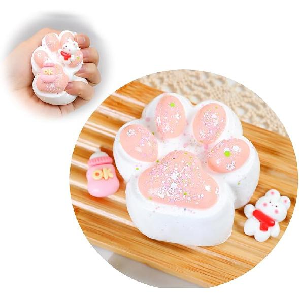 Handmade Cat Paw Taba Squishy,Cute Soft Squeeze Toys, Kawaii Fluffy Squishies Sensory Toys,Silicone Squeeze Toys for Stress Relief, Fidget Toys