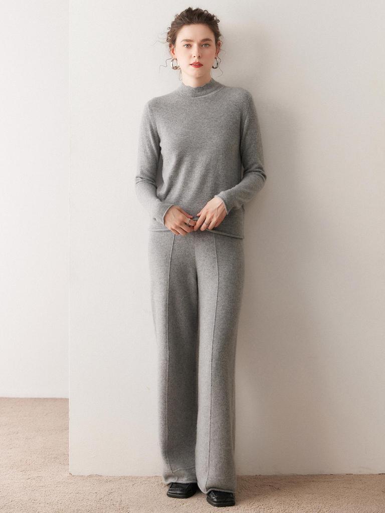 2025 Fall/Winter Women's Versatile Solid Color Cashmere Knit Sweater - Long Sleeve Base Layer