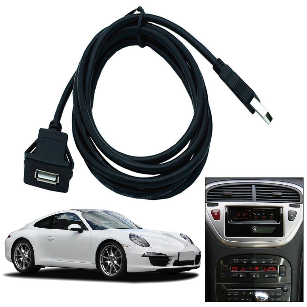 Flush Mount SUV Car Dashboard USB Port Audio Line Extention Cable Male To Female
