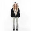 Womens Thickened Faux Suede Hooded Coat With Fur Trim Cat Ear Detail Winter Warm Outerwear